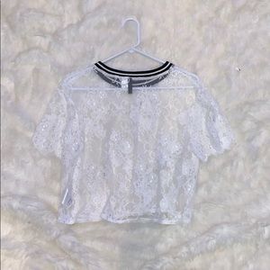 see through white floral short sleeve shirt